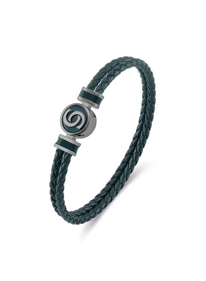 CERRUTI 1881 Daniele Gunmetal Stainless Steel Green Braided Leather Bracelet for Men 180mm