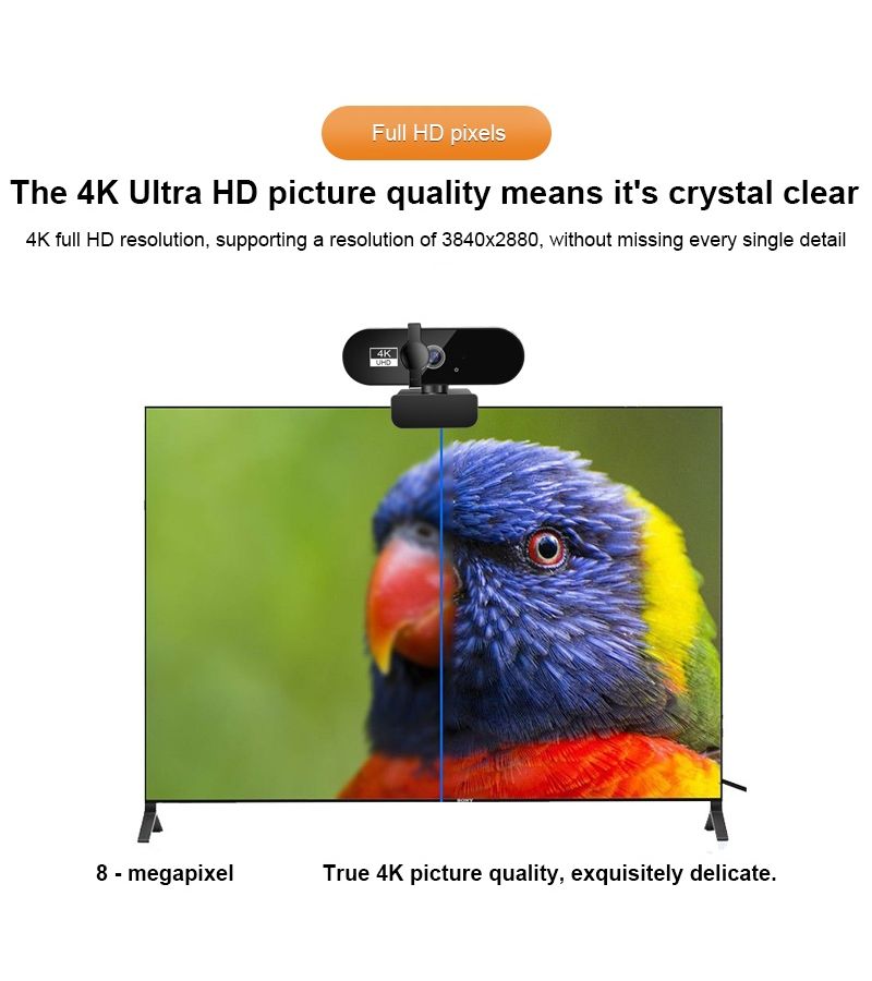 كاميرا ويب برو 4K D63، 30 إطارًا في الثانية، زاوية واسعة 110 درجة مع قاعدة دوارة،USB توصيل وتشغيل - Image 4