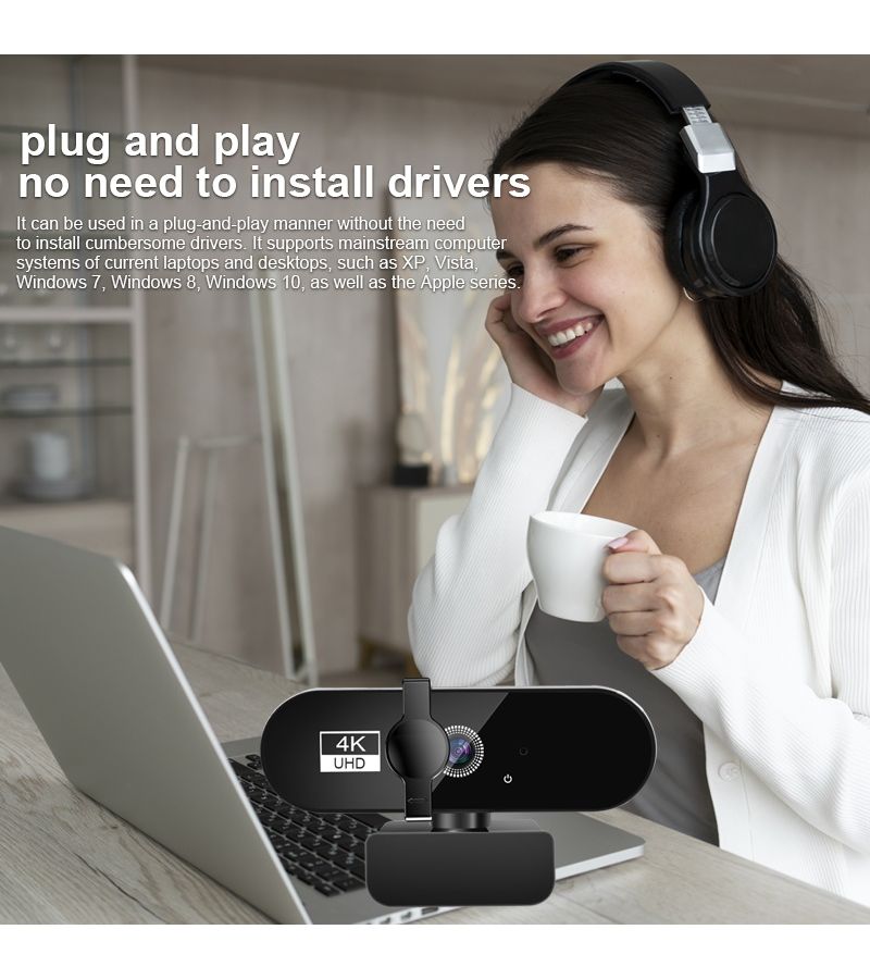 كاميرا ويب برو 4K D63، 30 إطارًا في الثانية، زاوية واسعة 110 درجة مع قاعدة دوارة،USB توصيل وتشغيل - Image 3