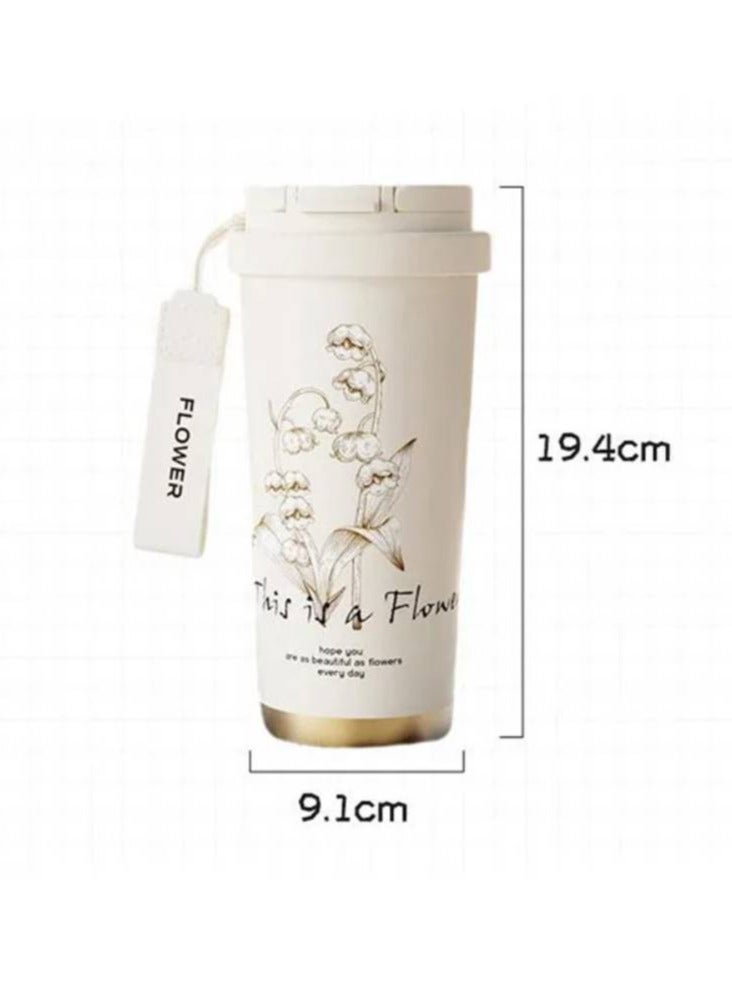 ارواق امرأة زهرة القهوة القدح 500 مللي 316 مكنسة من الفولاذ المقاوم للصدأ قارورة القش والشرب مباشرة معزول بهلوان كوب حراري - Image 2