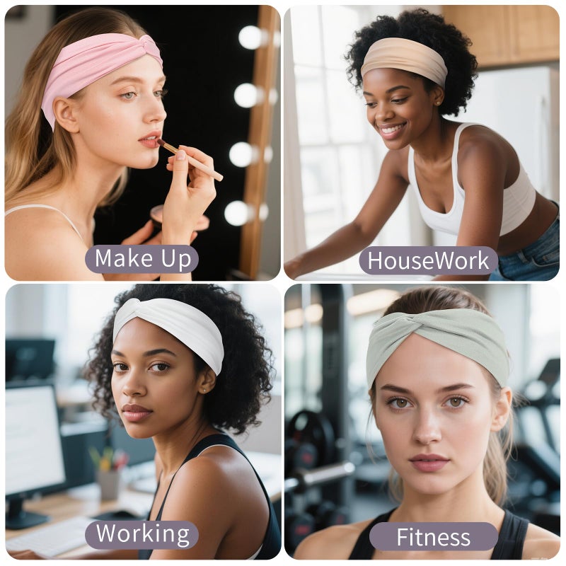 Panleding 12 Pcs Stretchy Headbands for Women, Absorbed Sport Headband Soft Twist Knotted Hairbands for Daily Life Yoga Workout (Light Morandi) - Image 4