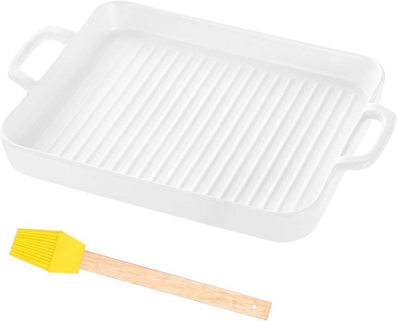 Ceramic Bacon Cooking Tray With Silicone Brush, Grill Pan With Dual Handles, Microwave-Safe - Image 4