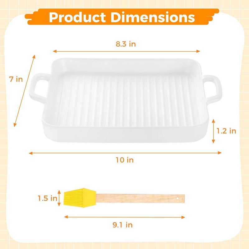 Ceramic Bacon Cooking Tray With Silicone Brush, Grill Pan With Dual Handles, Microwave-Safe - Image 2