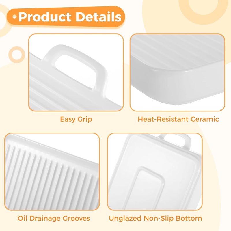 Ceramic Bacon Cooking Tray With Silicone Brush, Grill Pan With Dual Handles, Microwave-Safe - Image 3