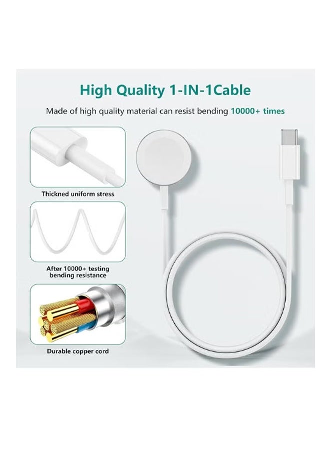 YJ Upgraded Apple Watch Charger, iPhone Watch Charger, Magnetic iWatch Fast USB C Fast Watch Charger,Compatible with Apple Watch Series Ultra2/Ultra/SE2/9/8/7/6/5/4/3/2/1/SE 1 m white - Image 3