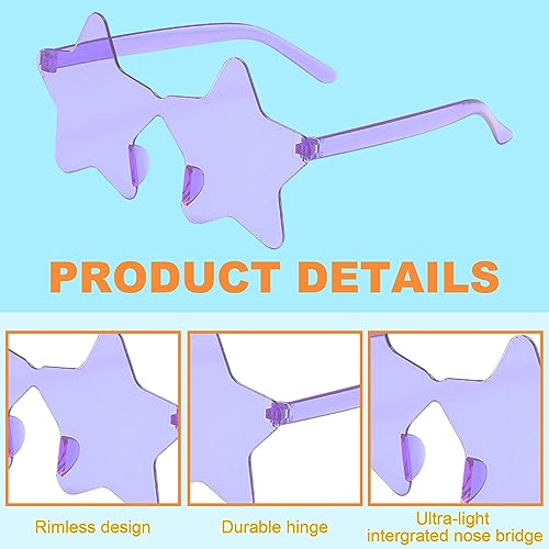 REHALY Purple Star Shaped Sunglasses, Colorful Transparent Rimless Pentagram Star Sunglasses for Adult Supplies - Image 3
