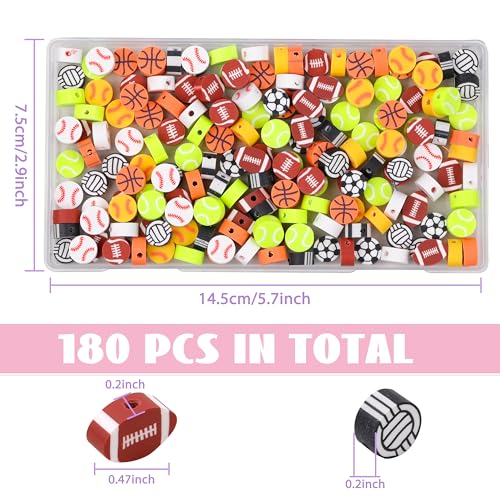 GMMA 180 Pcs Sports Ball Polymer Clay Beads for Friendship Bracelets, Spacer Beads Supplies for DIY Earring Necklace Jewelry Making - Image 2
