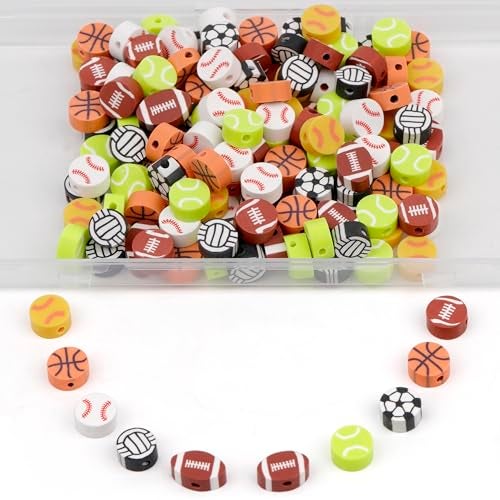 GMMA 180 Pcs Sports Ball Polymer Clay Beads for Friendship Bracelets, Spacer Beads Supplies for DIY Earring Necklace Jewelry Making - Image 1