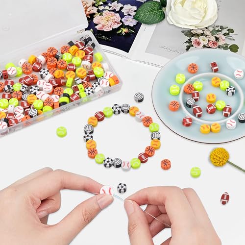 GMMA 180 Pcs Sports Ball Polymer Clay Beads for Friendship Bracelets, Spacer Beads Supplies for DIY Earring Necklace Jewelry Making - Image 5