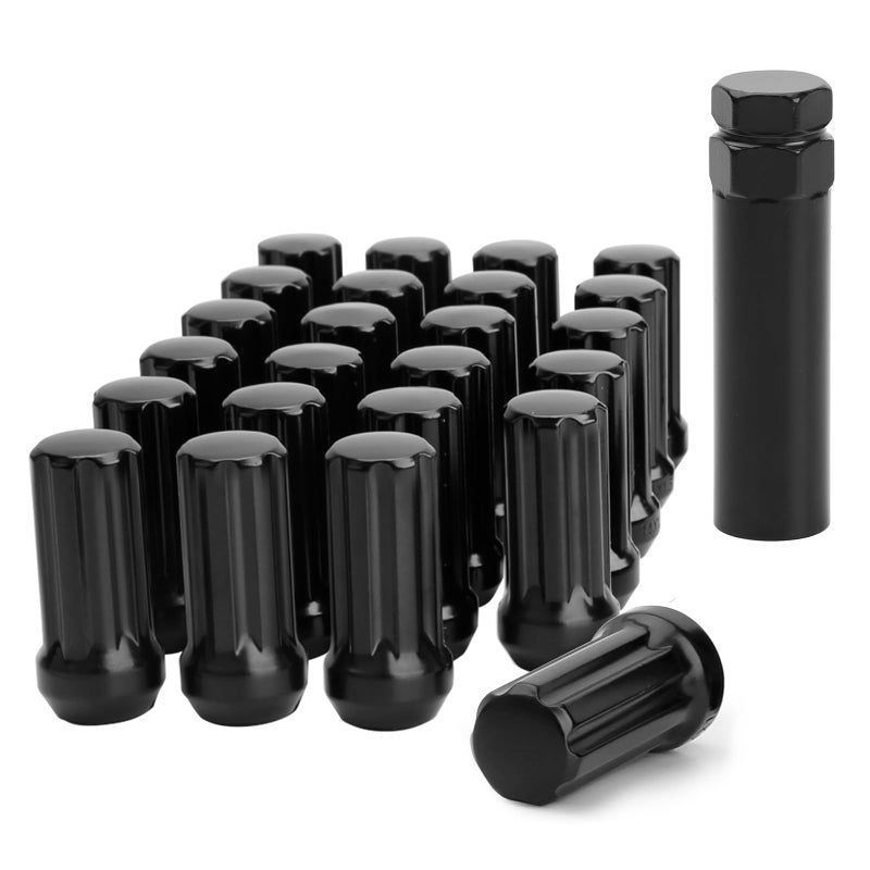 Glorider M14x15 Black Truck Lug Nuts 24pcs for 6 Lug Wheels 2 Tall Acorn Seat with Socket Key Replacement for Chevy Silverado Tahoe GMC Sierra Ford F150