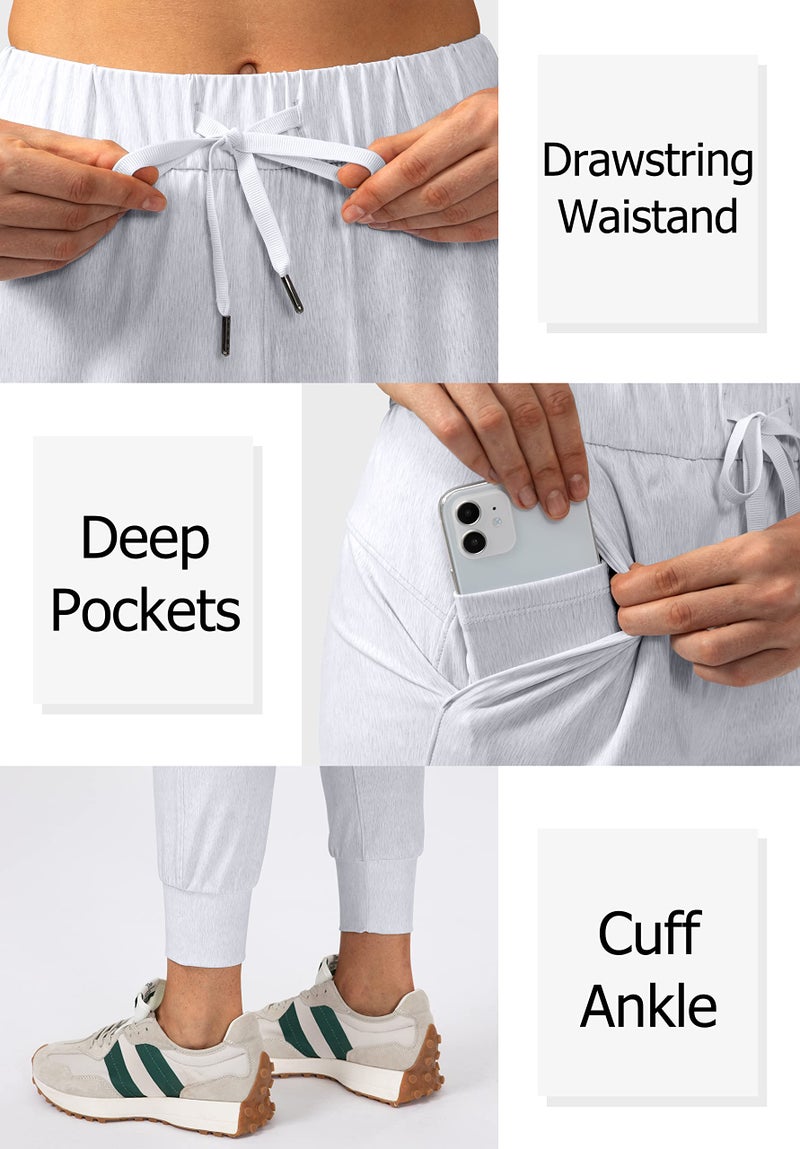 SANTINY Women's Joggers Pants Pockets Drawstring Running Sweatpants for Women Lounge Workout Jogging(Heather White_S) - Image 4