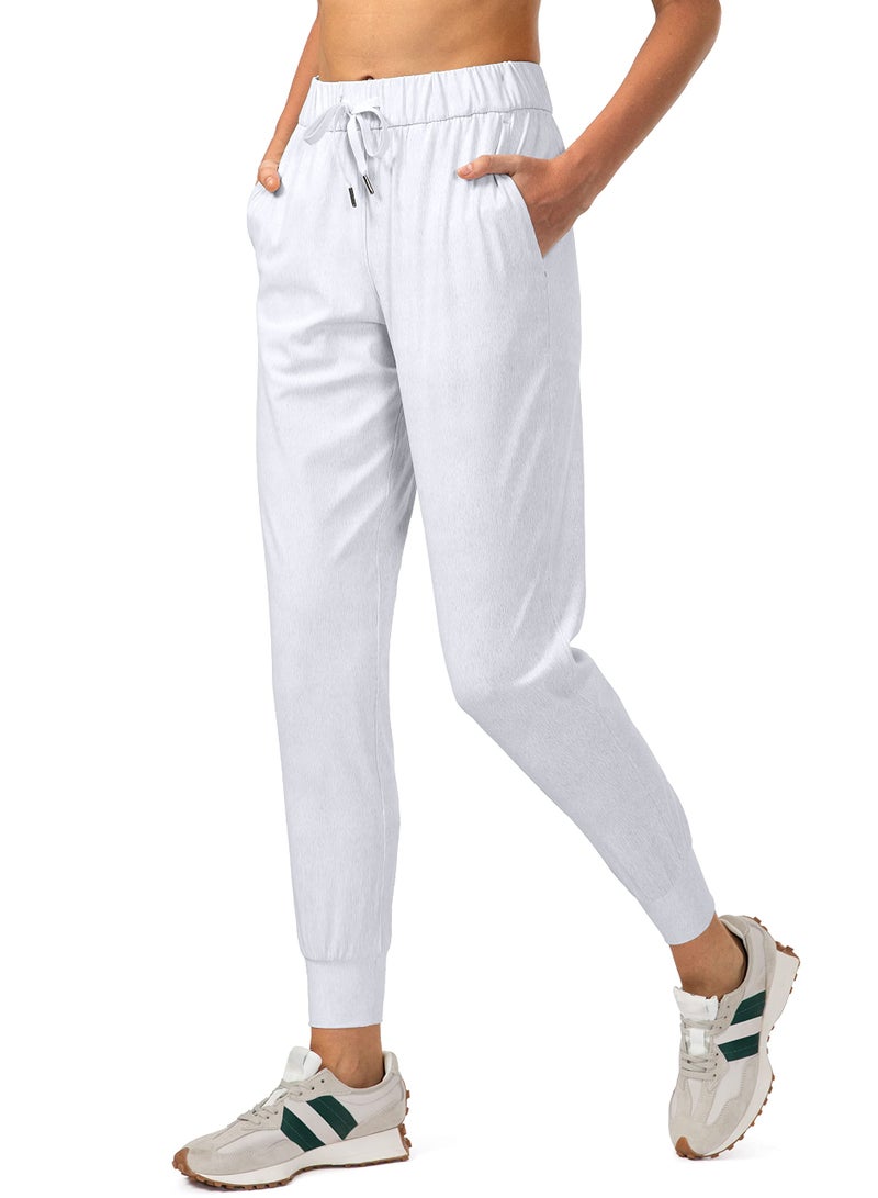SANTINY Women's Joggers Pants Pockets Drawstring Running Sweatpants for Women Lounge Workout Jogging(Heather White_S) - Image 1