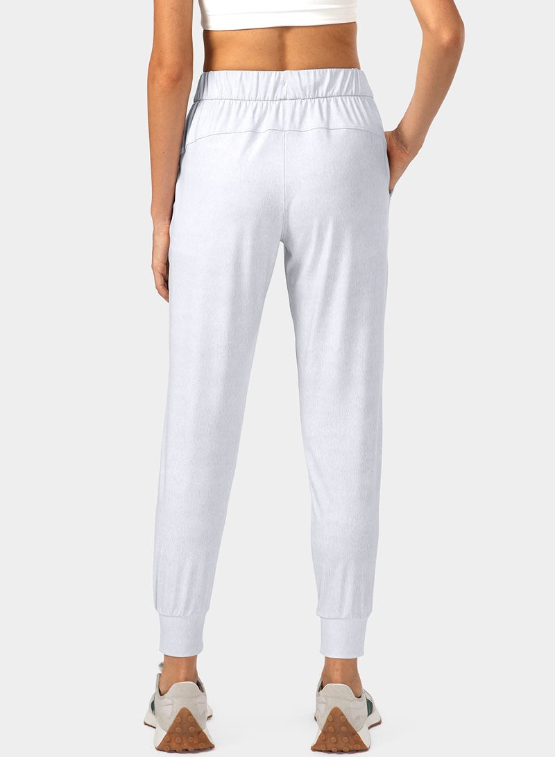SANTINY Women's Joggers Pants Pockets Drawstring Running Sweatpants for Women Lounge Workout Jogging(Heather White_S) - Image 3