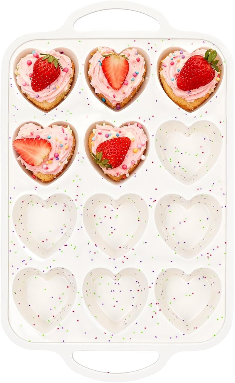 Fimary Premium Silicone Heart-Shaped Baking Mold with Metal Reinforced Frame – 1 Pack Non-Stick Cupcake & Muffin Pan for Baking Chocolate, Egg Bites & Brownies – BPA Free, Dishwasher & Oven Safe - Image 1