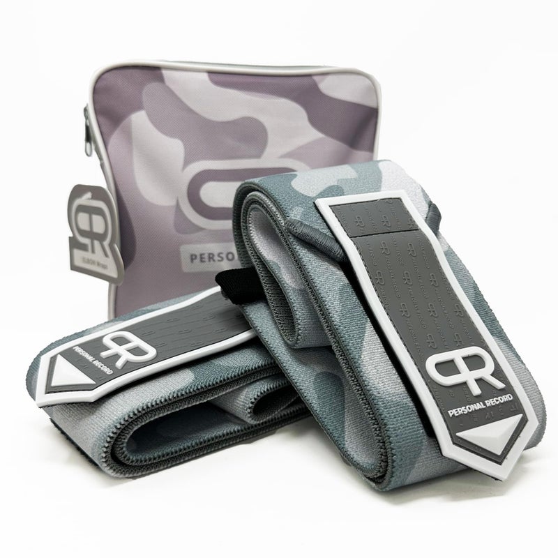 PR Personal Record Elbow Wraps for Weightlifting - Heavy Duty Construction, 25% More Elasticity, Reinforced Stitching, Extra Wide Fastener, Easy to Adjust, (Snow Camo) - Image 1