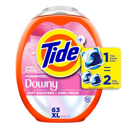Tide Power PODs 2-in-1 Laundry Detergent Pods with Downy Soft Boosters, Lasting Freshness with April Fresh Scent, 63 Count - Image 1