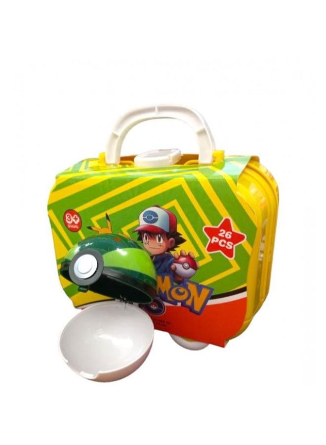 A set of Pokémon games, figures, and cards 25 unique pieces, in a wheeled bag 