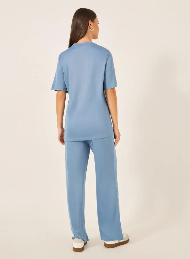 Styli Solid Oversized Top and Wide Leg Joggers Co-Ords