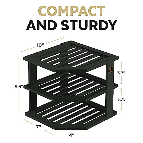 Bambüsi Cabinet Organizer Shelf - Bamboo Corner Rack for Kitchen Counter, Cabinet Space Saver for Plates, Dishes, Bowls, Bread Pantry, Bathroom Storage or Countertop Stand, Black - Image 3