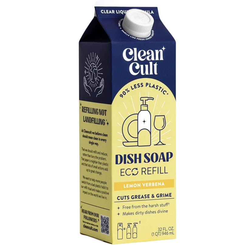 Cleancult Dish Soap Liquid Refill (32oz  1 Pack) - Plant Based Cleaning Power - Dish Soap that Cuts Grease & Grime - Free of Harsh Chemicals - Uses 90% Less Plastic - Lemon Verbena - Image 1