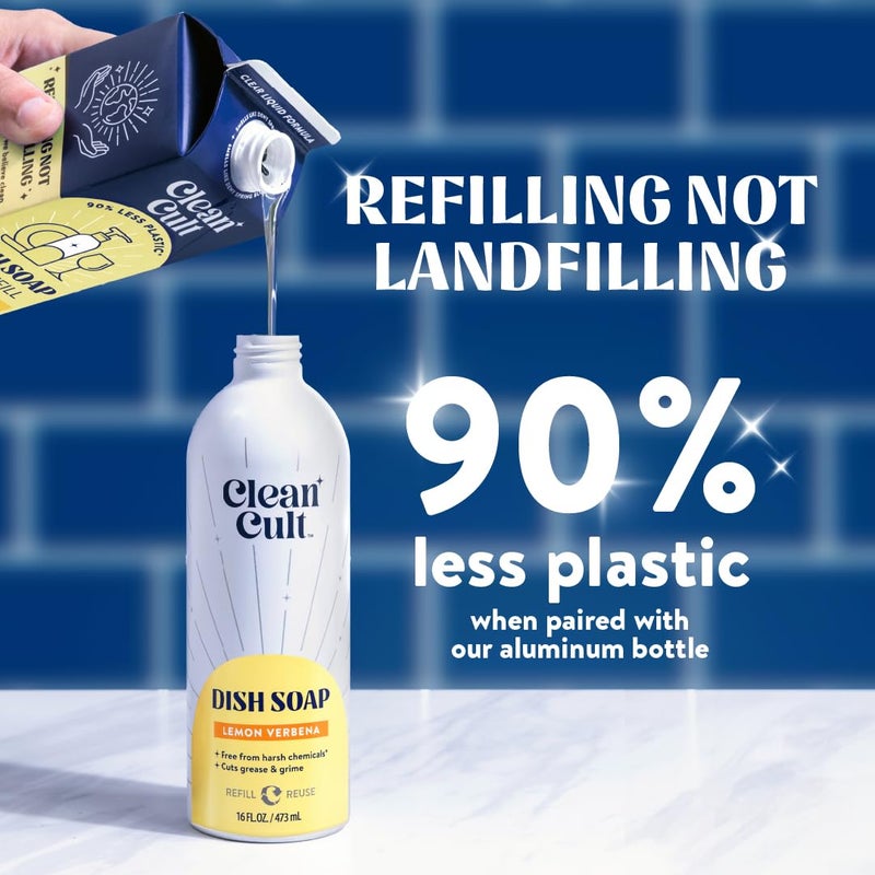 Cleancult Dish Soap Liquid Refill (32oz  1 Pack) - Plant Based Cleaning Power - Dish Soap that Cuts Grease & Grime - Free of Harsh Chemicals - Uses 90% Less Plastic - Lemon Verbena - Image 5