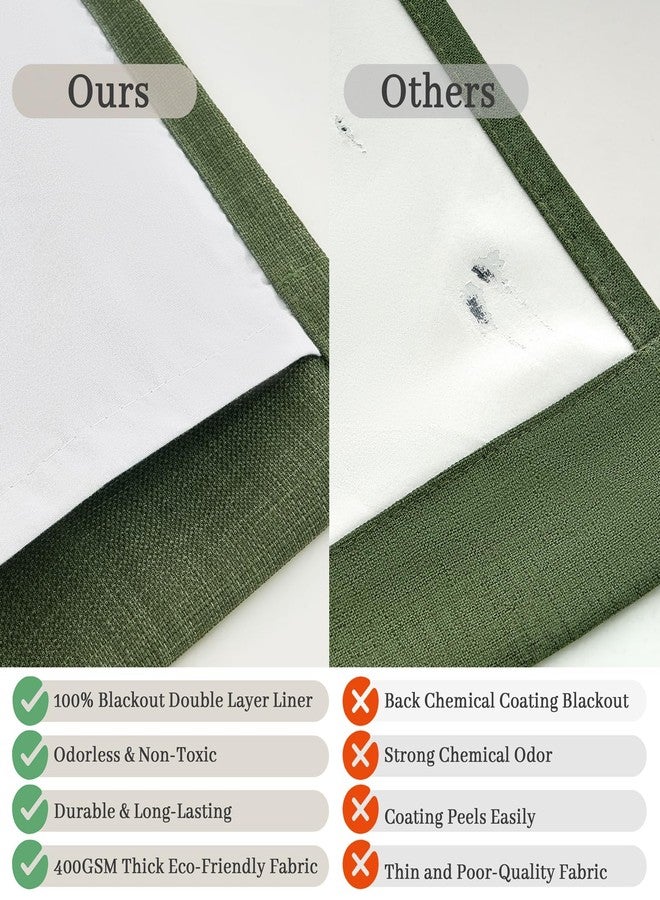 PleatedDrapes ستائر لودن مزدوجة الطبقات من الكتان الثقيل المعتم، بطول 96 بوصة، قطعتان لغرفة المعيشة، ستائر معزولة بنمط ريفي بلون الزيتوني، مطوية بشكل مريح، بطول 96 بوصة مع نظام سكة. - Image 5