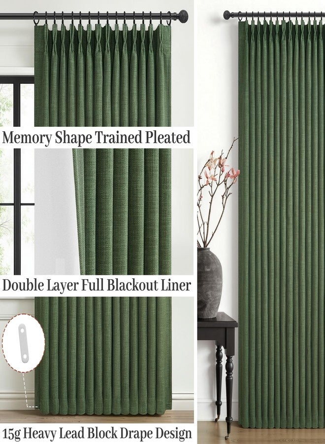 PleatedDrapes ستائر لودن مزدوجة الطبقات من الكتان الثقيل المعتم، بطول 96 بوصة، قطعتان لغرفة المعيشة، ستائر معزولة بنمط ريفي بلون الزيتوني، مطوية بشكل مريح، بطول 96 بوصة مع نظام سكة. - Image 4