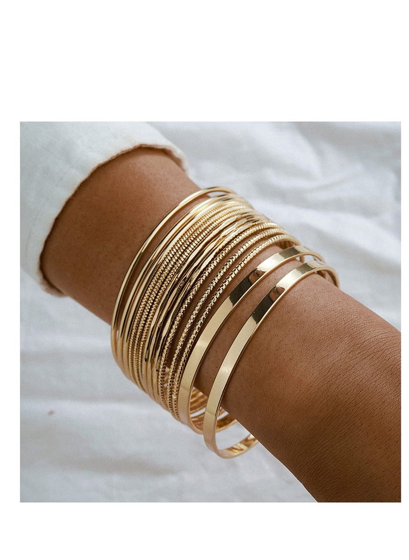SYOSI 14Pcs Gold Boho Indian Multi Bangle Bracelet Set, Classic Collection, Smooth Bracelets, Punk Chunky Stackable Textured Bracelets, for Women Teen Girls  - Image 1