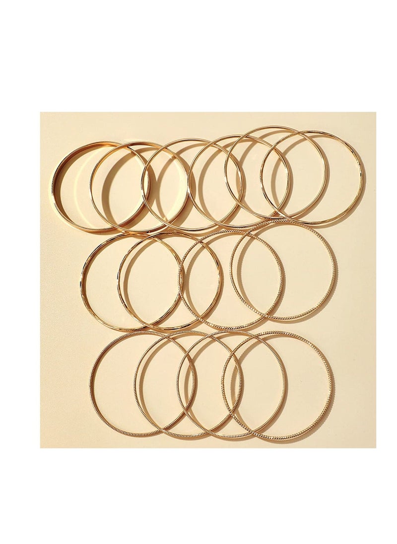 SYOSI 14Pcs Gold Boho Indian Multi Bangle Bracelet Set, Classic Collection, Smooth Bracelets, Punk Chunky Stackable Textured Bracelets, for Women Teen Girls  - Image 2
