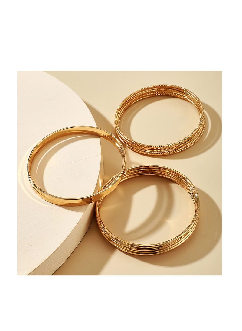 SYOSI 14Pcs Gold Boho Indian Multi Bangle Bracelet Set, Classic Collection, Smooth Bracelets, Punk Chunky Stackable Textured Bracelets, for Women Teen Girls  - Image 5