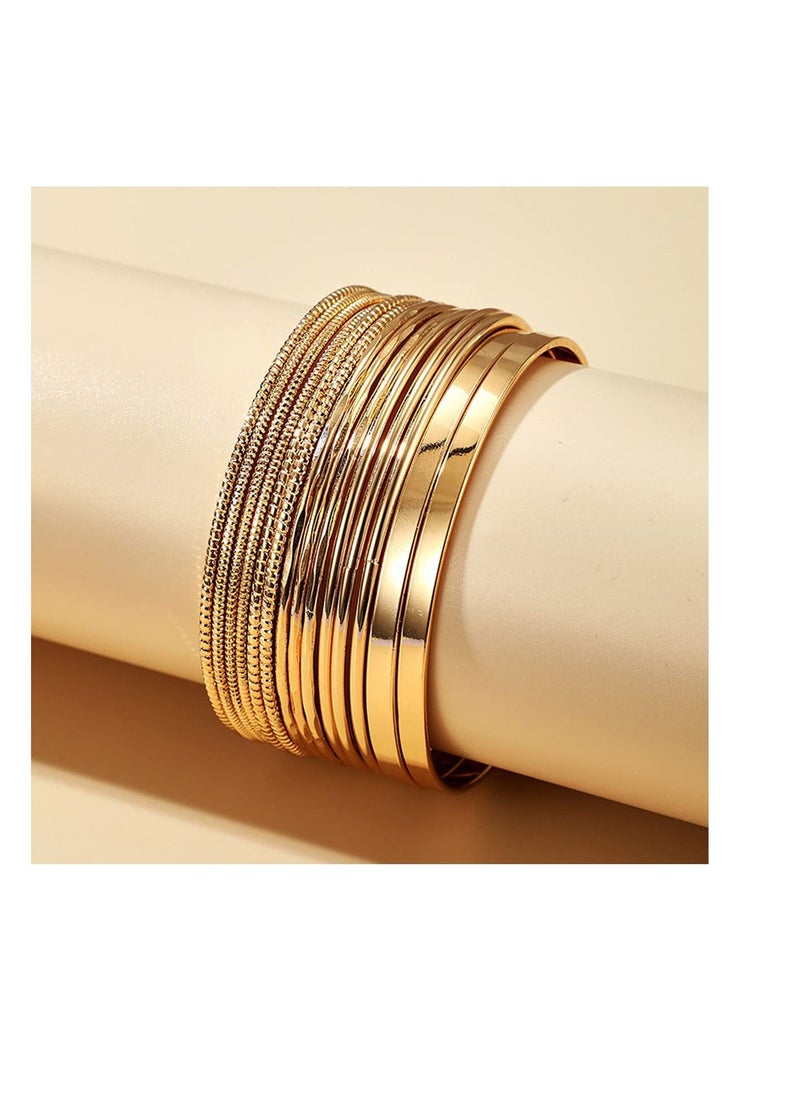 SYOSI 14Pcs Gold Boho Indian Multi Bangle Bracelet Set, Classic Collection, Smooth Bracelets, Punk Chunky Stackable Textured Bracelets, for Women Teen Girls  - Image 3