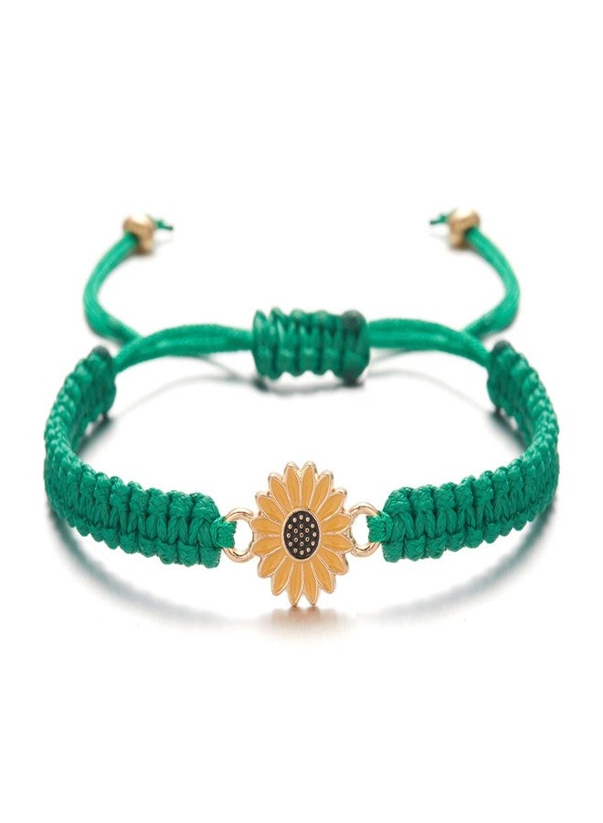 Kicomvi Sunflower Boho Daisy Charm Handmade Braided Rope Friendship Promise Bracelets for Couples Women Friends Summer Jewelry-green - Image 1