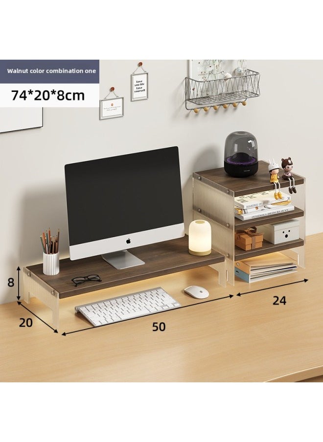 Generic - Station Computer Rack Laptop Portable Computer Bracket Desktop Display Pad High Storage Rack Storage Rack-Color:Combination-Storage Cabinet Suspension Acrylic-Walnut Color - Image 1