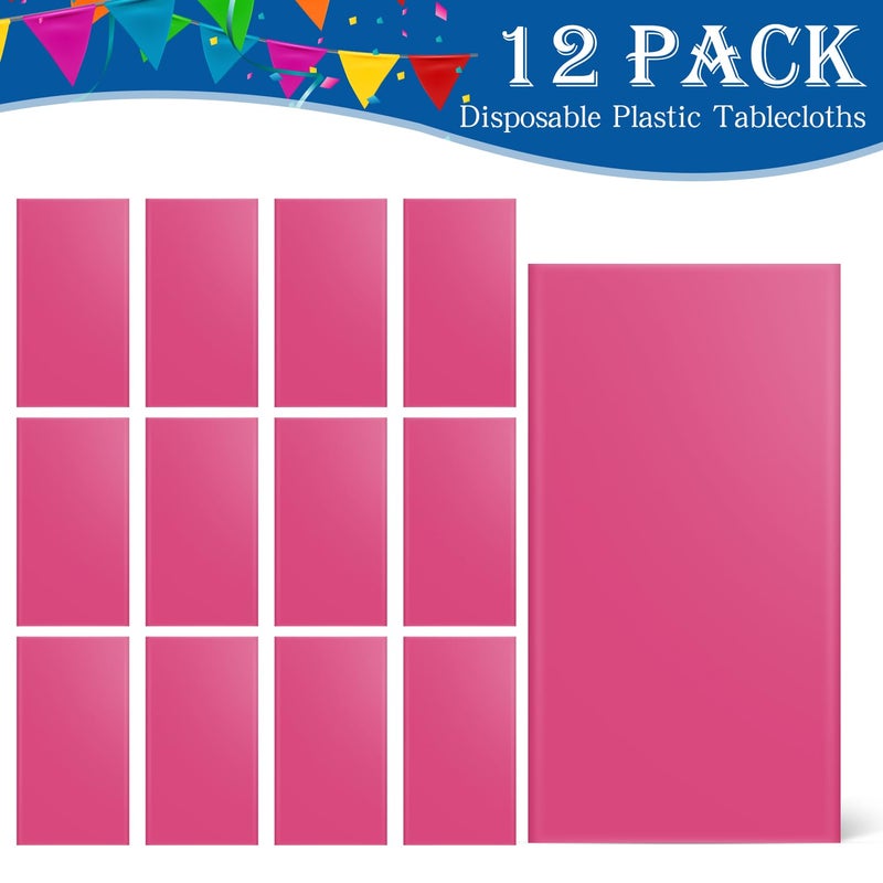 YSYJ 12 Pack Hot Pink 54 x 108 Inch Disposable Plastic Tablecloths Rectangular Table Cloth Plastic Table Cover for Parties - Image 4