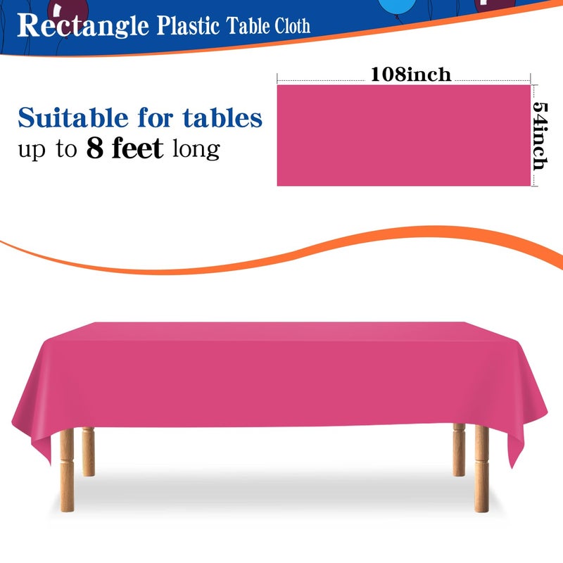 YSYJ 12 Pack Hot Pink 54 x 108 Inch Disposable Plastic Tablecloths Rectangular Table Cloth Plastic Table Cover for Parties - Image 2