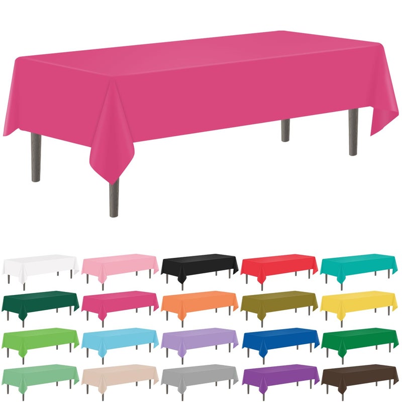 YSYJ 12 Pack Hot Pink 54 x 108 Inch Disposable Plastic Tablecloths Rectangular Table Cloth Plastic Table Cover for Parties - Image 1