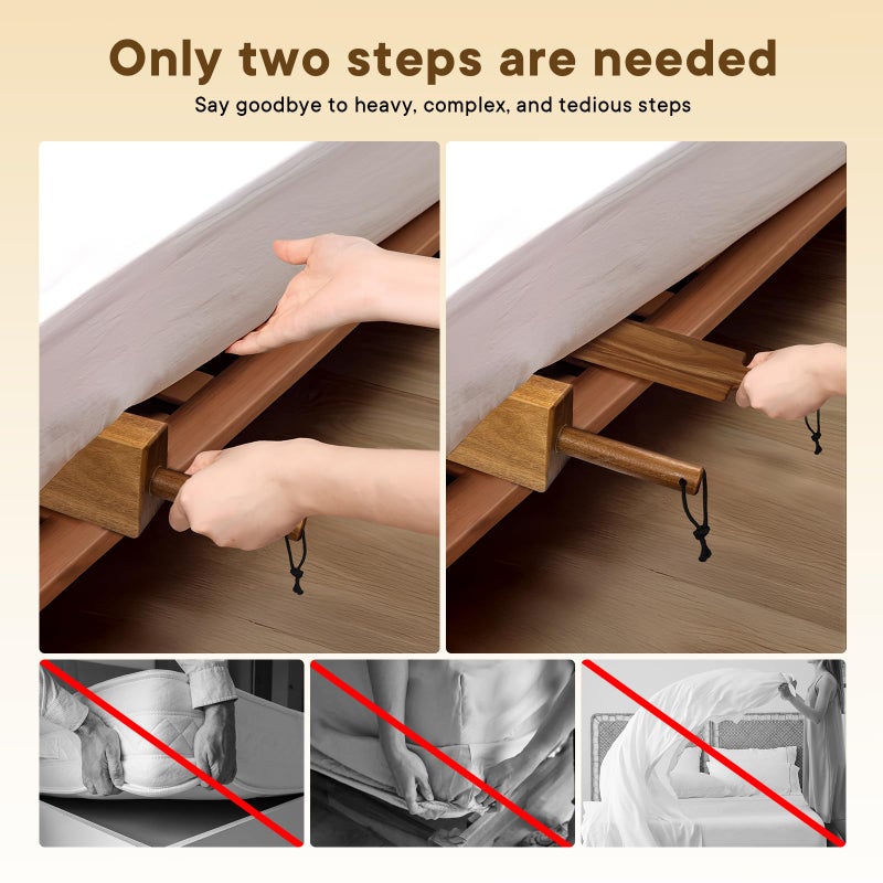BHNJUTM Acacia Wood Mattress Lifter Tool for Changing Sheets, Easy Lever-Action Lift & Comfort Grip, Sturdy Wooden Design for Seniors, Caregivers, Housekeepers, Daily Bed Making & Sheet Tucking - Image 3