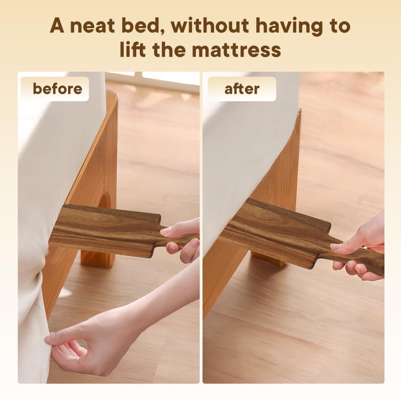 BHNJUTM Acacia Wood Mattress Lifter Tool for Changing Sheets, Easy Lever-Action Lift & Comfort Grip, Sturdy Wooden Design for Seniors, Caregivers, Housekeepers, Daily Bed Making & Sheet Tucking - Image 4