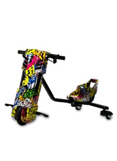 GOLD MANTIS 36V Drift Trike for Kids | Motorized Ride-On with 8" Front Wheel, LED Lights, PU Rear Wheels, Variable Speed | Gift for Boys & Girls Ages 8-14 | Stylish Multi-Color Design (Graffiti Street Dance)  - Image 1