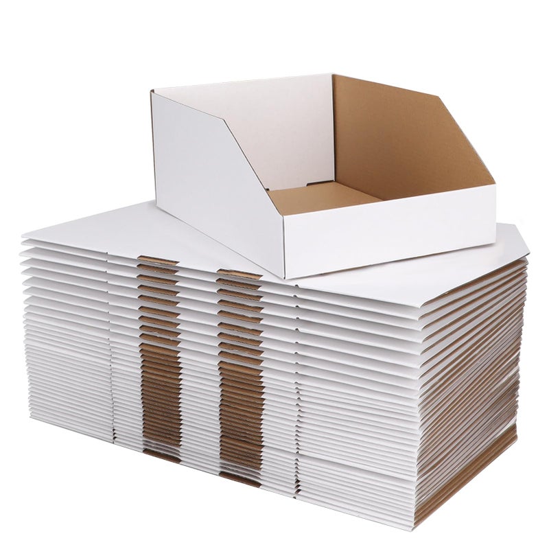 ZBEIVAN Cardboard Storage Bins Boxes 35 Packs 12x8x4.5 Inches, Easy Assembly Pantry Organizer Bins for Shelf, White - Image 1