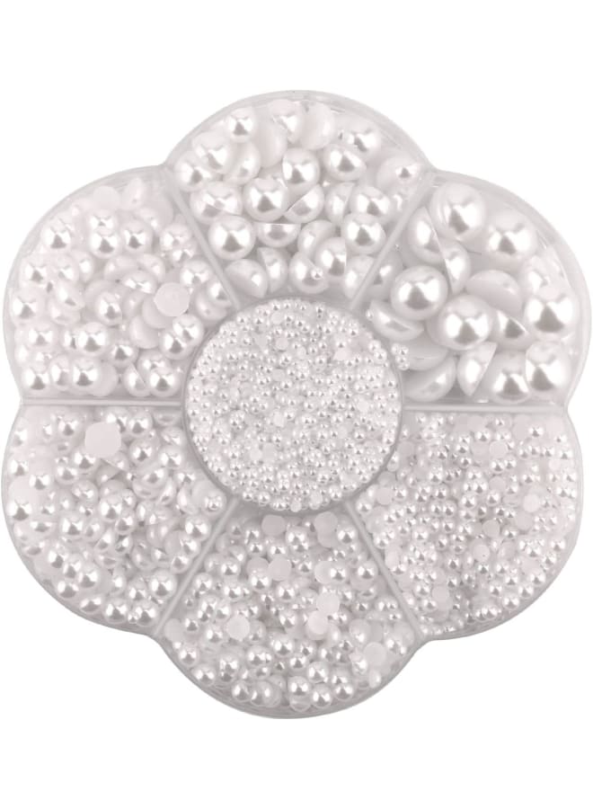 5600pcs 7 Sizes White Flat Back Half Round Pearl Beads Satin Chandelier Loose Beads Gems for DIY Crafts Jewellery Decorations Wedding Dress Nail Art Making  - Image 1