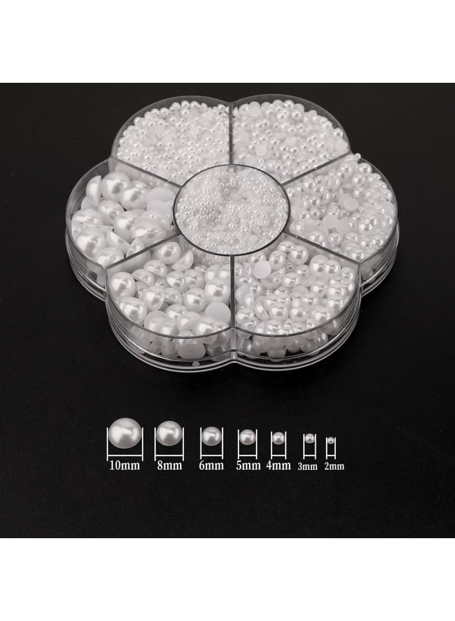 5600pcs 7 Sizes White Flat Back Half Round Pearl Beads Satin Chandelier Loose Beads Gems for DIY Crafts Jewellery Decorations Wedding Dress Nail Art Making  - Image 2