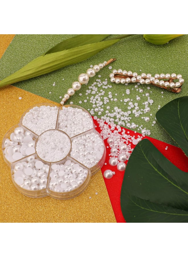 5600pcs 7 Sizes White Flat Back Half Round Pearl Beads Satin Chandelier Loose Beads Gems for DIY Crafts Jewellery Decorations Wedding Dress Nail Art Making  - Image 4