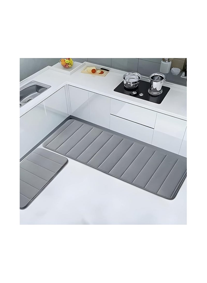 MahMir - Kitchen Rugs and Mats Washable 2 Piece Set - Non-Skid Soft Absorbent Kitchen Mats Set for Floor - 120X40+60X40 CM (Grey) - Image 1