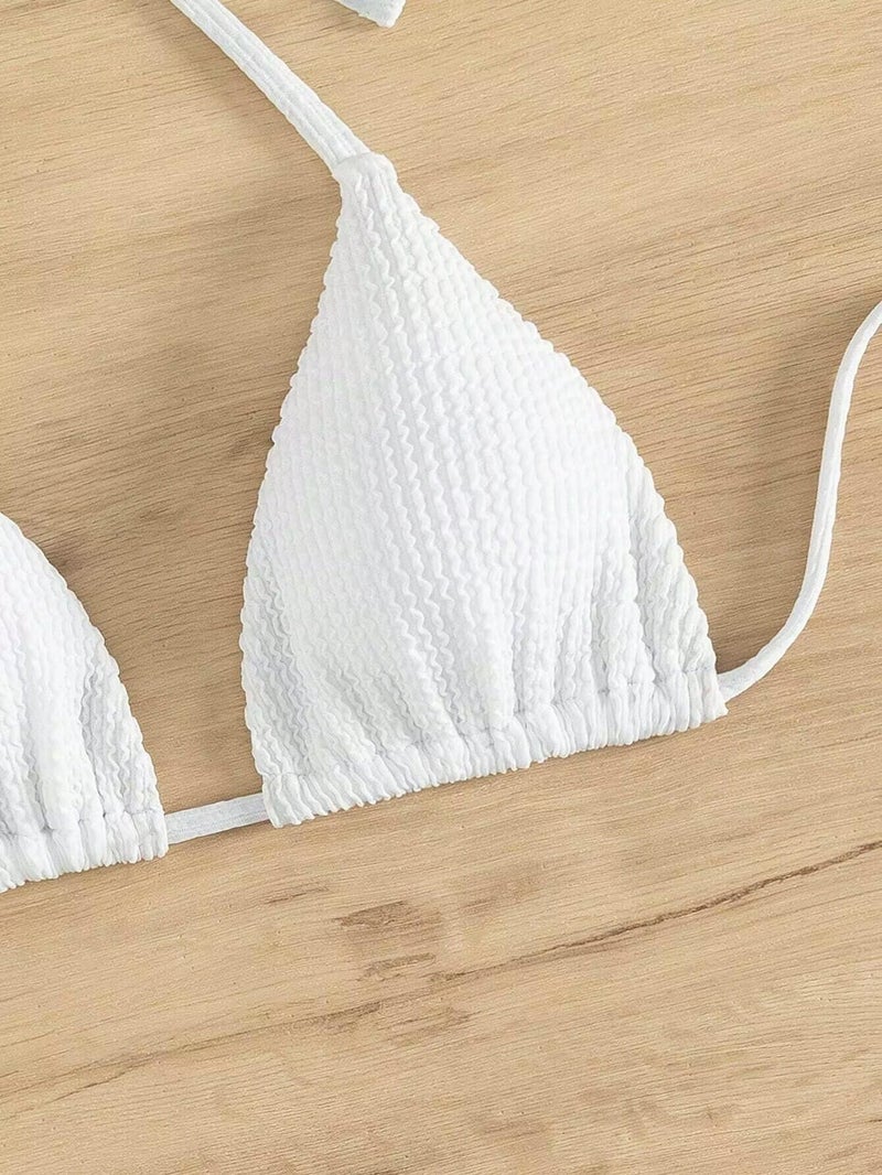 Falainetee Women's Bathing Suit Halter Triangle Swimsuit Bikini Top White S - Image 2
