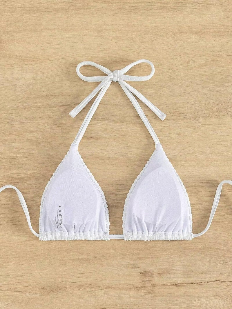 Falainetee Women's Bathing Suit Halter Triangle Swimsuit Bikini Top White S - Image 3