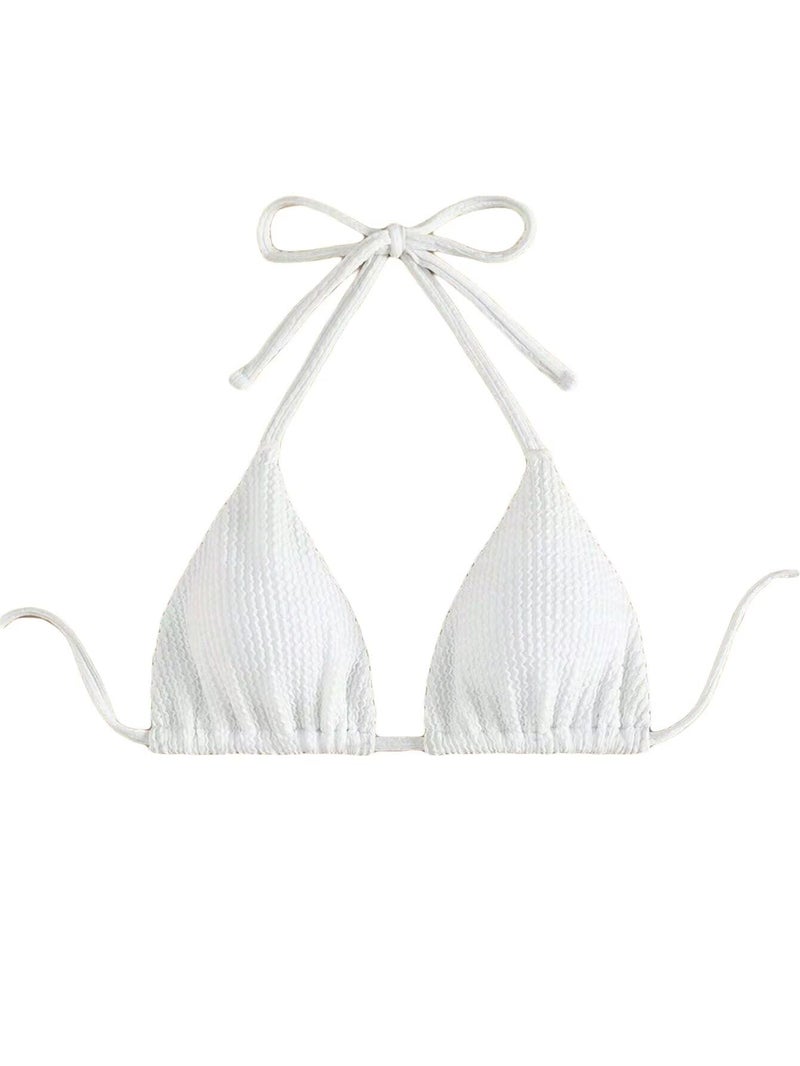 Falainetee Women's Bathing Suit Halter Triangle Swimsuit Bikini Top White S - Image 1