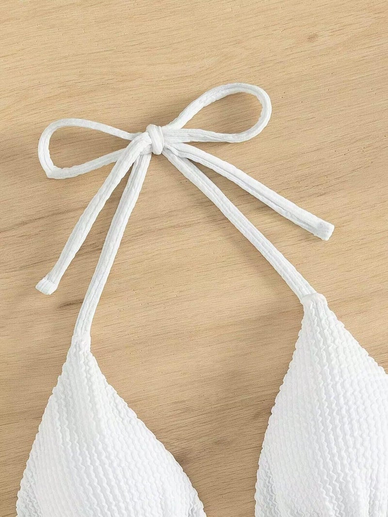 Falainetee Women's Bathing Suit Halter Triangle Swimsuit Bikini Top White S - Image 4