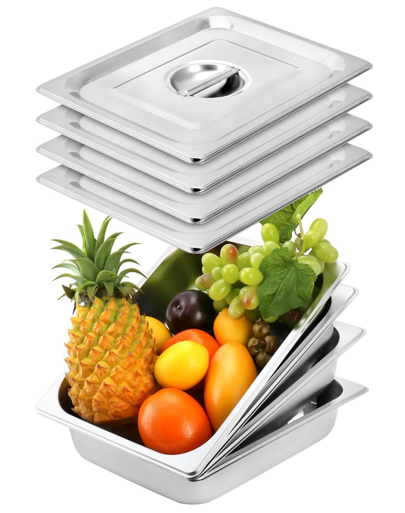 طقم صواني شافينغ نصف الحجم 12 من الفولاذ المقاوم للصدأ 201، 4 قطع، عمق 25، سمك 003، 39 لتر، صواني مقاومة للحرارة مع أغطية، صواني طاولة بخار لخدمات الطعام