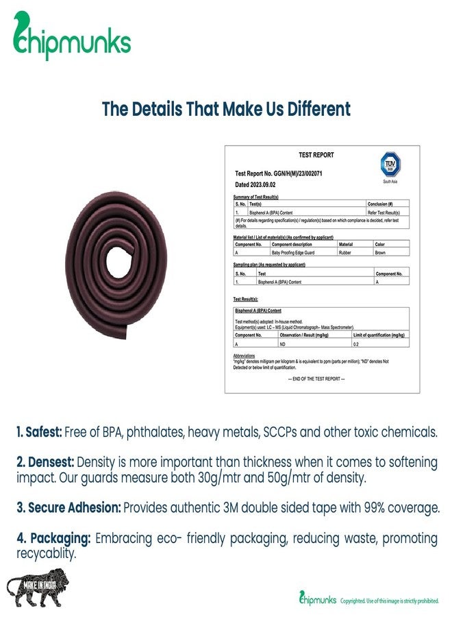 تشيب مانكس واقي حواف للأطفال من تشيبمانكس، مقاوم للتجاعيد، لا يسبب أي ضرر للأثاث عند التركيب، مصنوع في الهند، حافة مطاطية (2 متر، شكل حرف U، بني) - Image 4